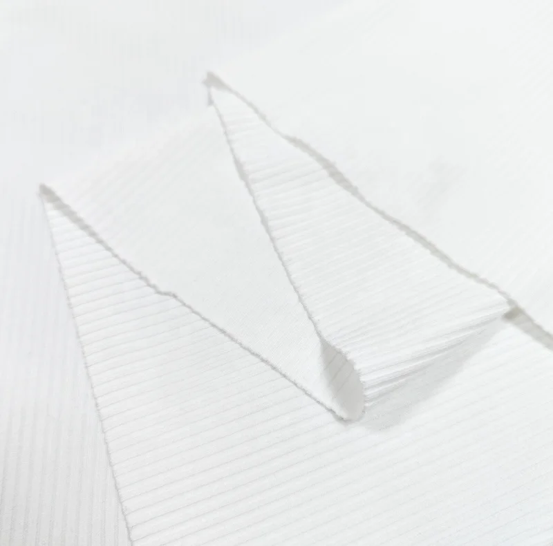 Wholesale custom tr rib fabric no moq solid color cotton fabric white brushed rib fabric for hoodies