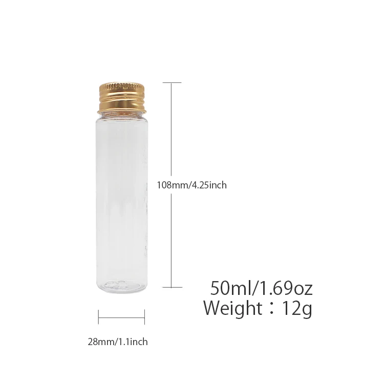 50ml clear plastic test tube with bag packaging and custom quantity in each bag high transparent with custom color cap