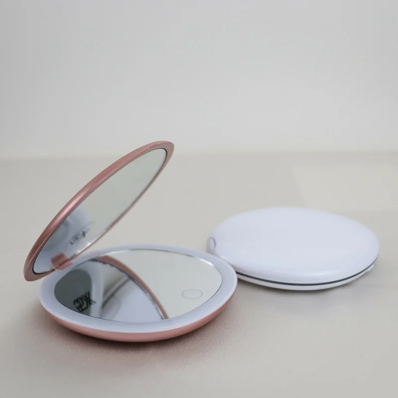 abs plastic travel makeup folding pink small pocket cosmetic mirror led