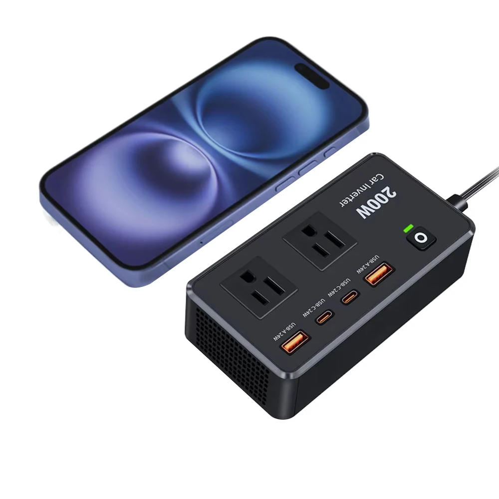 Newly 200W Car Inverter DC 12V to AC 110V Inverter 4 USB Ports Dual Car Power Inverter Adapter With Type C for Vehicles