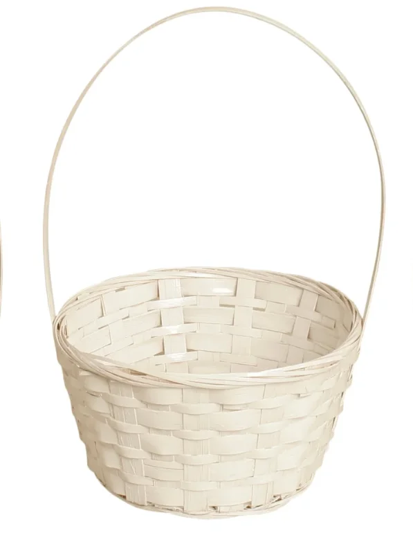 YULIN JIAFU SET OF 3 WHITE BAMBOO BASKETS WITH HANDLES