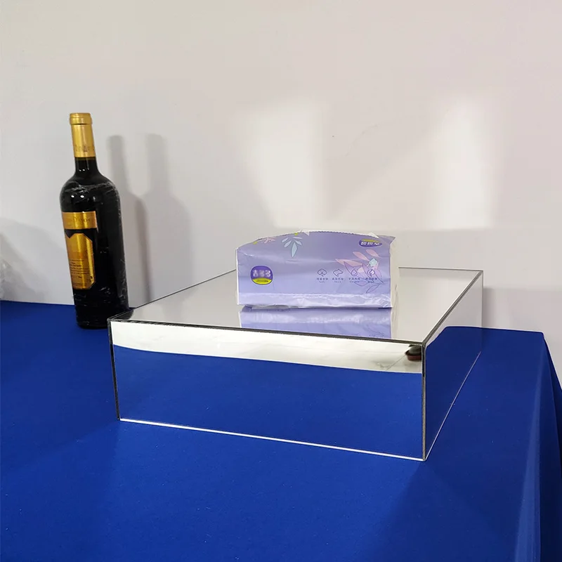 Set of 3 Square Mirrored Display Cube Acrylic Buffet Riser Sliver Mirror Acrylic Catering Buffet Risers Display Food Display