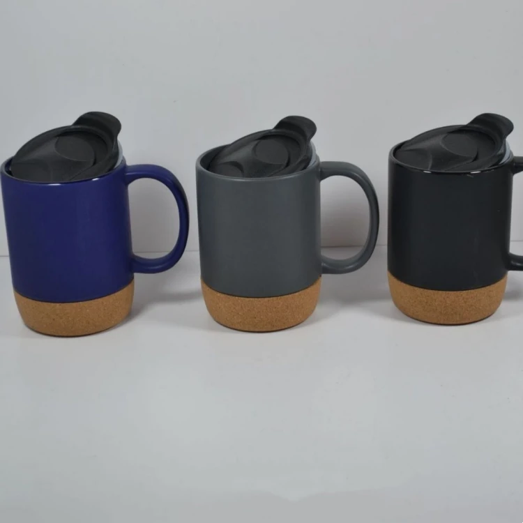Best selling products matte black 12oz coffee cork ceramic mugs with cork bottom