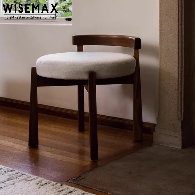 WISEMAX FURNITURE Italian style dressing chair ash wood brown comfy fabric round modern high bar chair for apartment restaurant