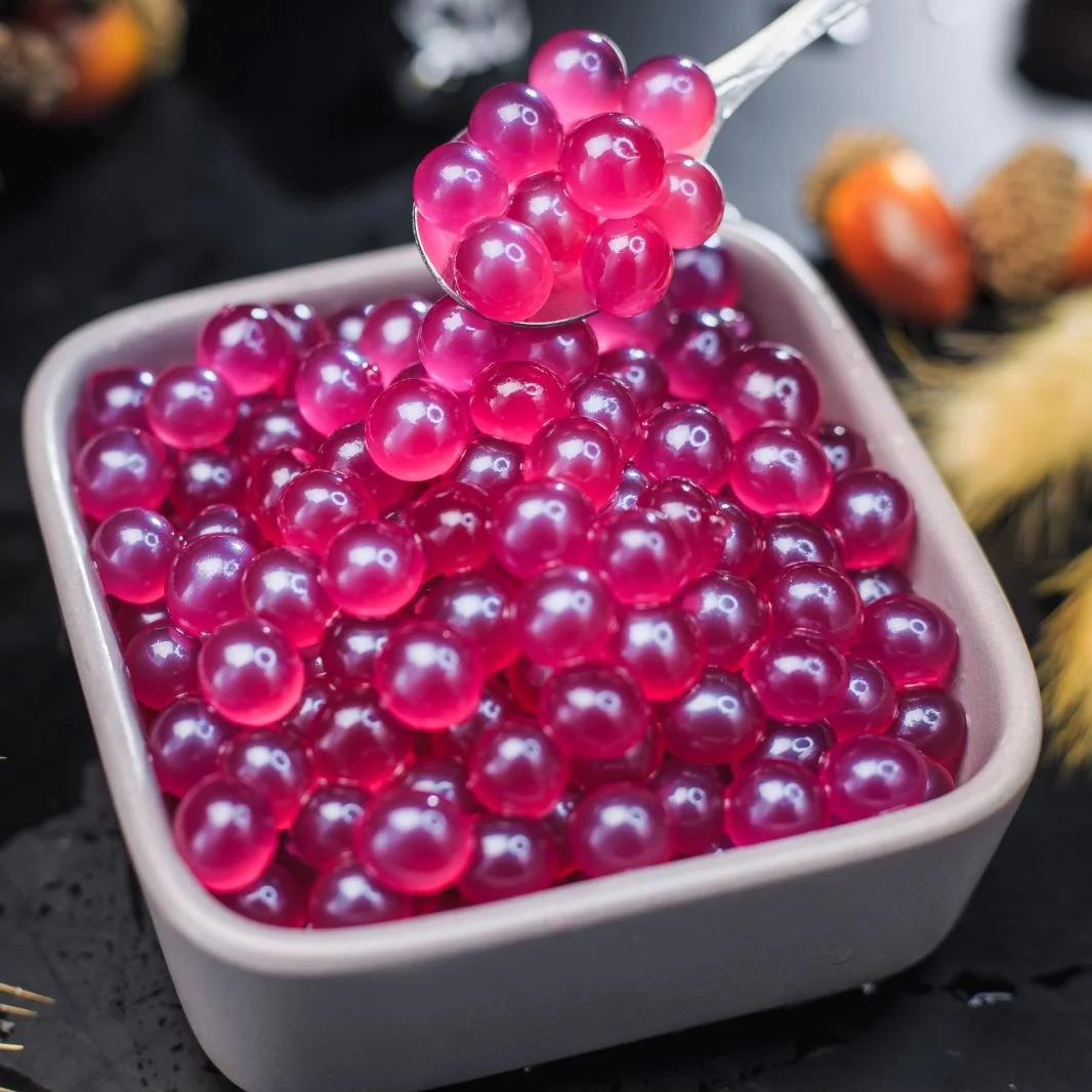 China Made 3kg Round Bubble Tea Raw Material Blueberry Fruit Flavor Burst Beads, Used in Cold Drinks, Cakes and so on