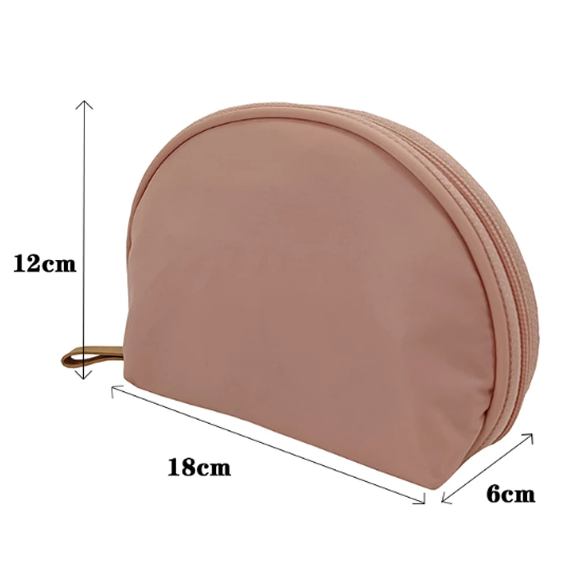 Custom leather makeup travel wholesale Polyester pink luxury Satin Half Shell Shape Trendy cosmetic bags & cases