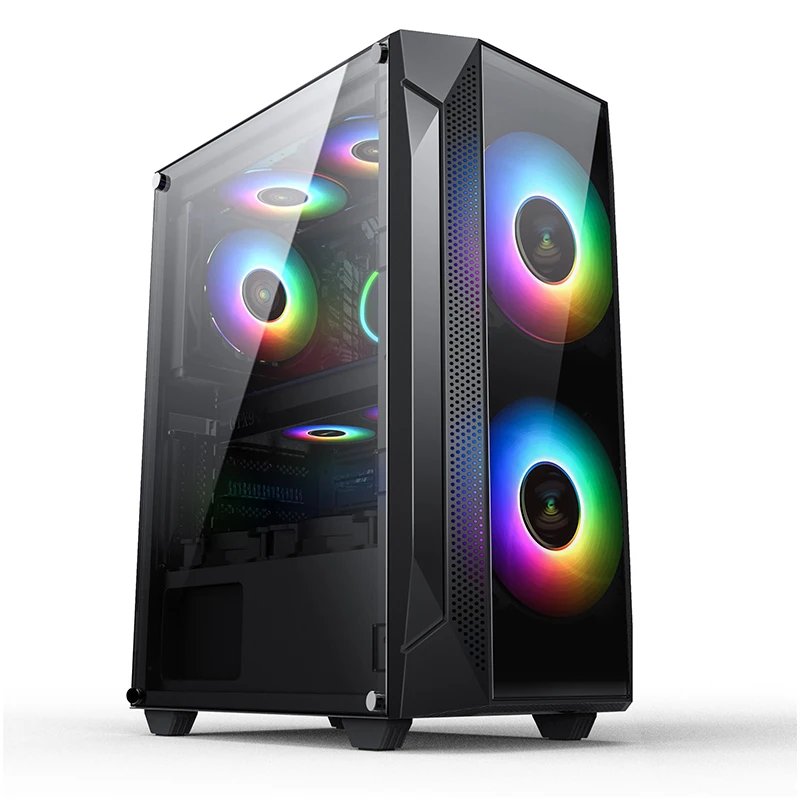 Чехол KINGDOM для игрового ЦП белого/черного цвета с закаленным стеклом RGB Fan ATX Mid