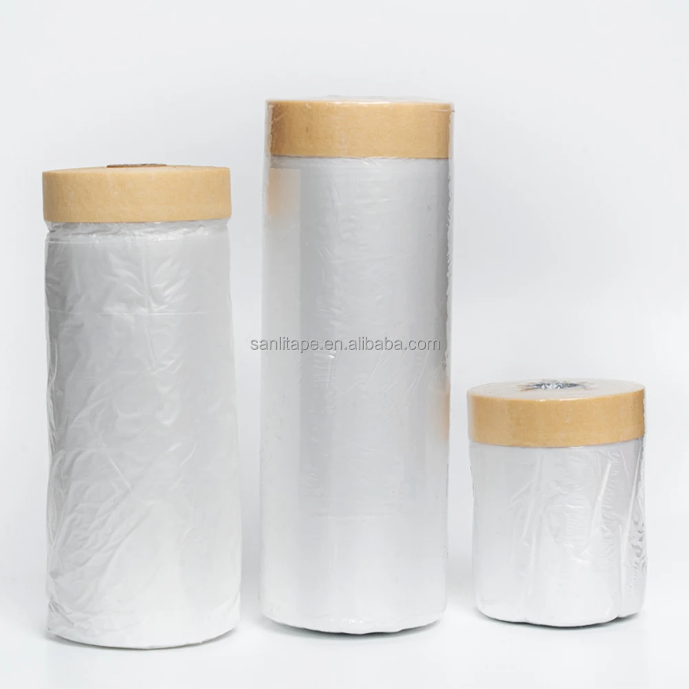 100 Degree High Temperature Resistance Masking Film Pre Taped 150u Thickness 30m Length Tape Roll
