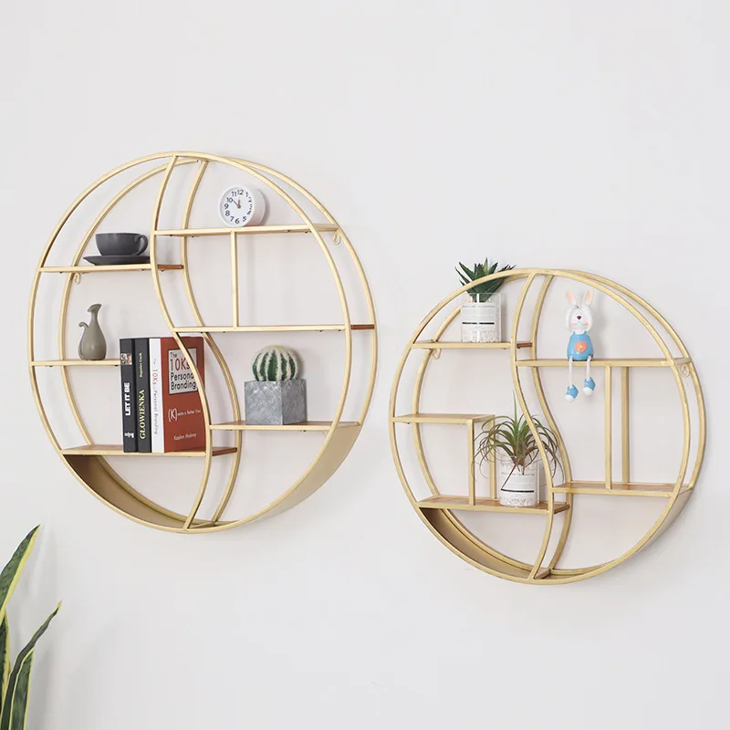 Metal Round Wall Hanging Modern Wall Shelf Set Decorative Multi-functional Plant Rack Home Wall Iron Floating Shelves
