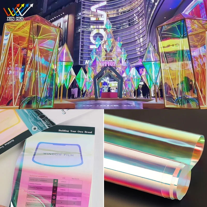 1.38x30M 2Mil PET Material Rainbow Colors Smart Safety Mall Hotel Office Building Decoration Glass Window Tinted Film
