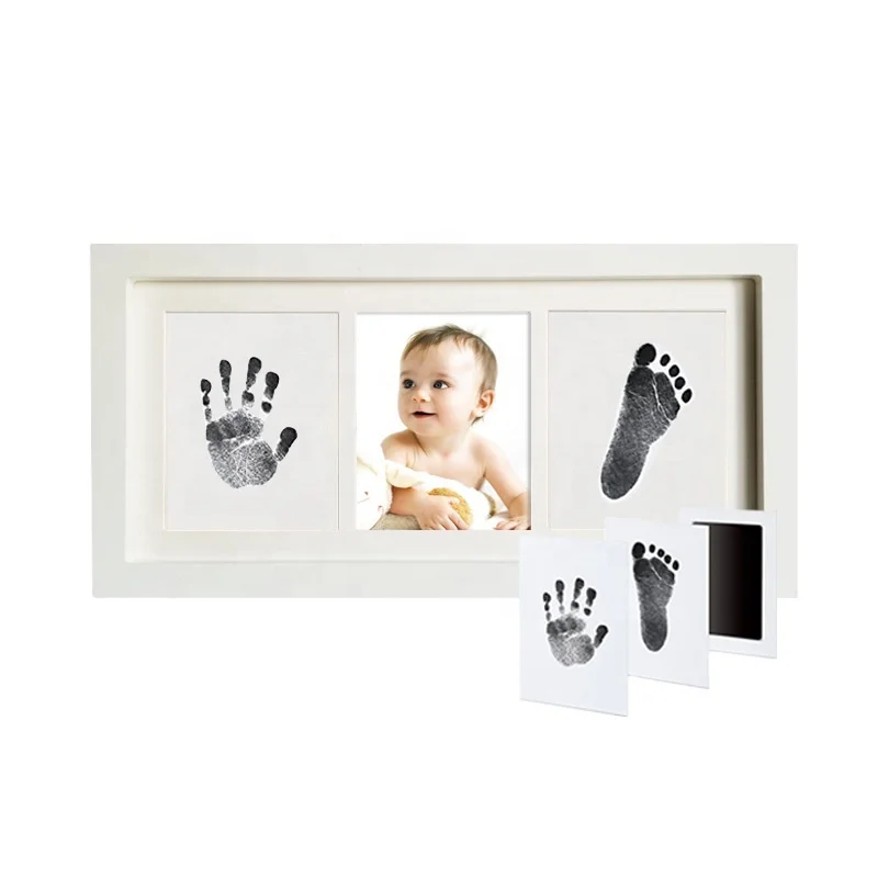 2024 Baby Handprint and Footprint Kit MDF Wooden Photo Frames Baby Keepsake Picture Frame Gifts for Mom Baby Gifts for KIds