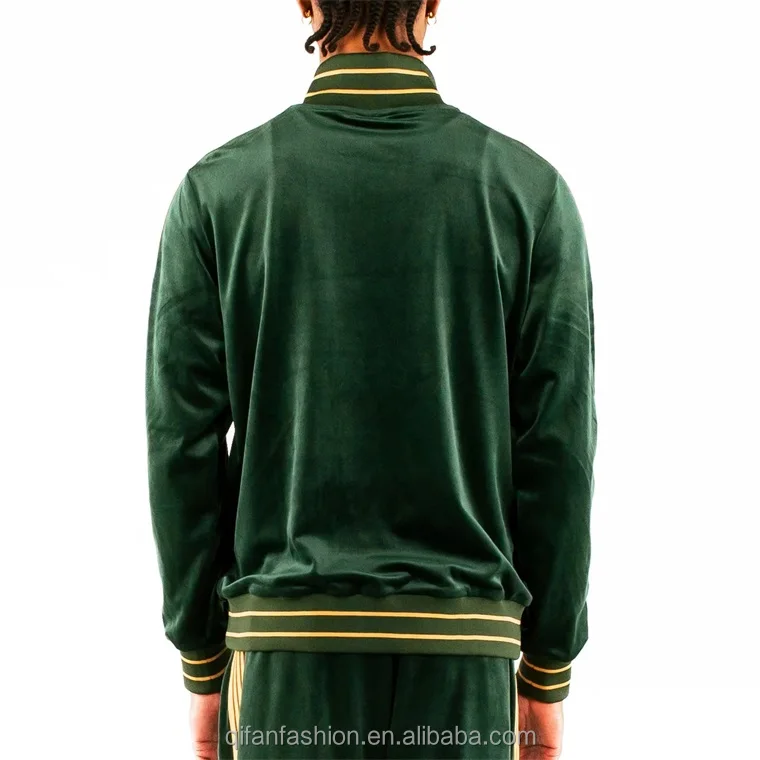 Custom high collar full zip up side stripe velvet velour track jacket for men