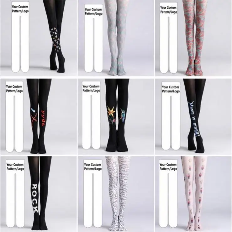 Striped printed pantyhose Mandarin duck asymmetric two-dimensional cable knitted tights fashion nylon stockings