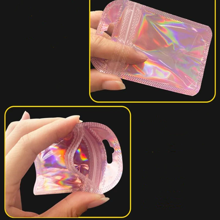 Wholesale Waterproof Small Mini Holographic Laser Pvc Zipper Ziplock Jewelry Cosmetic Flat Pouch Packaging Plastic Clear Bag