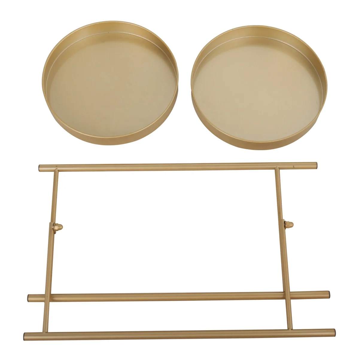 US warehouse Modern Folding Metal 2-Tier Plant Stand with 2 Round Trays for Indoor Outdoor