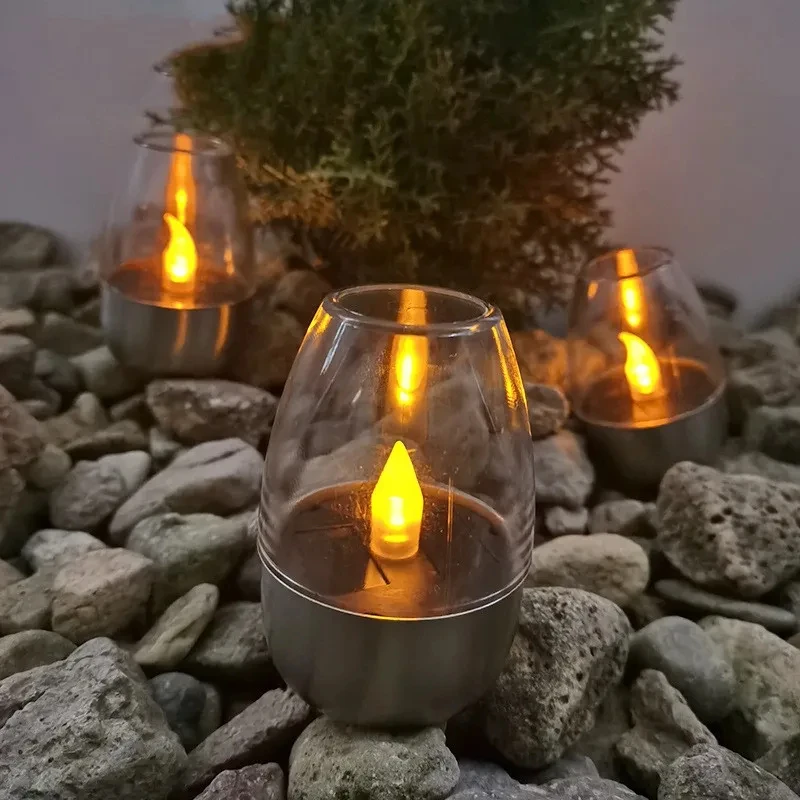 2024 New Arrival Waterproof Solar Power LED Candle Light Auto On Off  Stainless Steel Base Candle Lamp