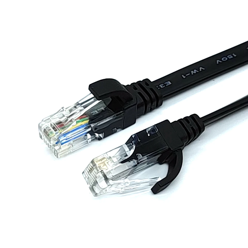 Flat molded black telephone cable rj12 to rj12 6p6c connector rj12 flat patch cord