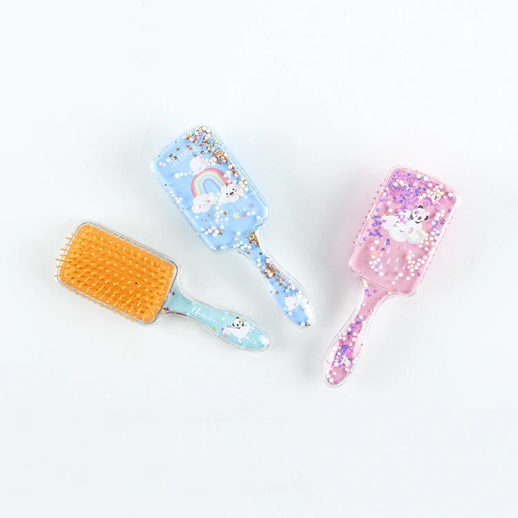 Custom plastic children hair brush wholesale cute nylon brush glitter hairbrush kids massage plastic hair brushes for girls