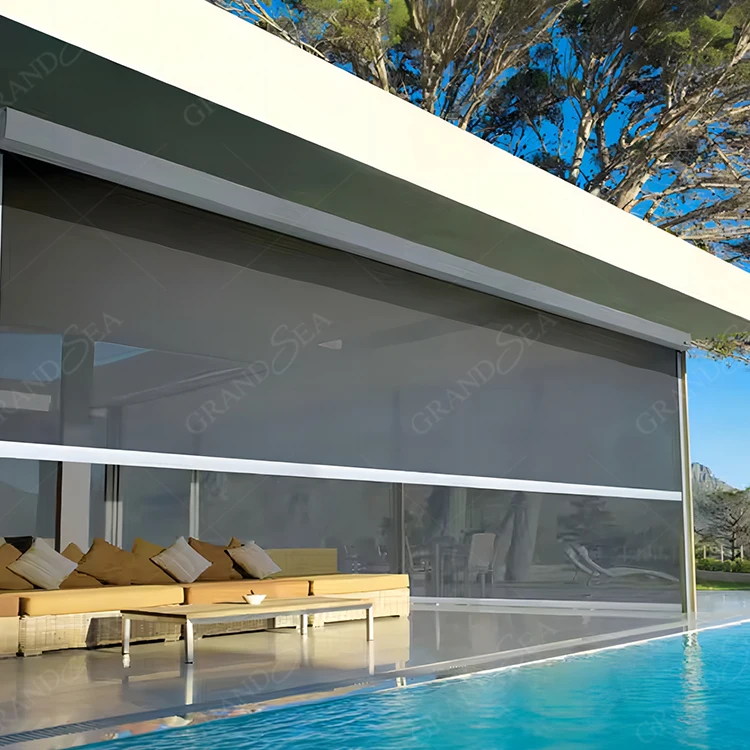 Outdoor Garden Patio Waterproof Electric Automatic Motor Roller Blind Blackout Window Screen Big Size Zipper Track Roller Blind