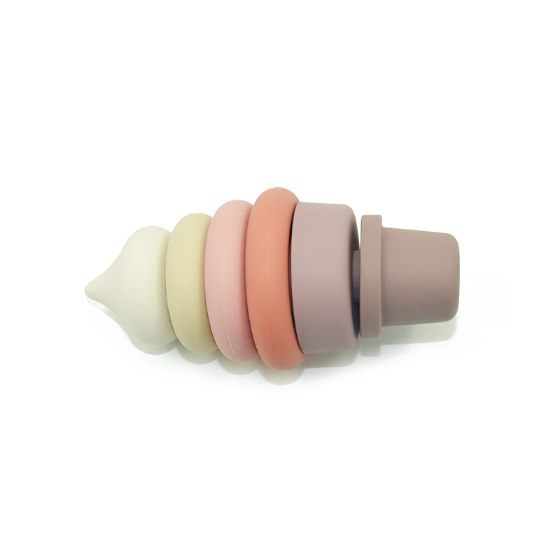 Low MOQ BPA Free Food Grade Baby Stacking Toys Silicone Teether 3D Educational Classic Stacker Baby Kids Toy