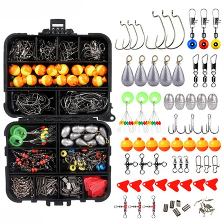 263 Pcs/box of Fishing Accessories Combo Kit Including Swivel Fixed Bead Swivel Connector Crank Hook Fishing Plumb Bob