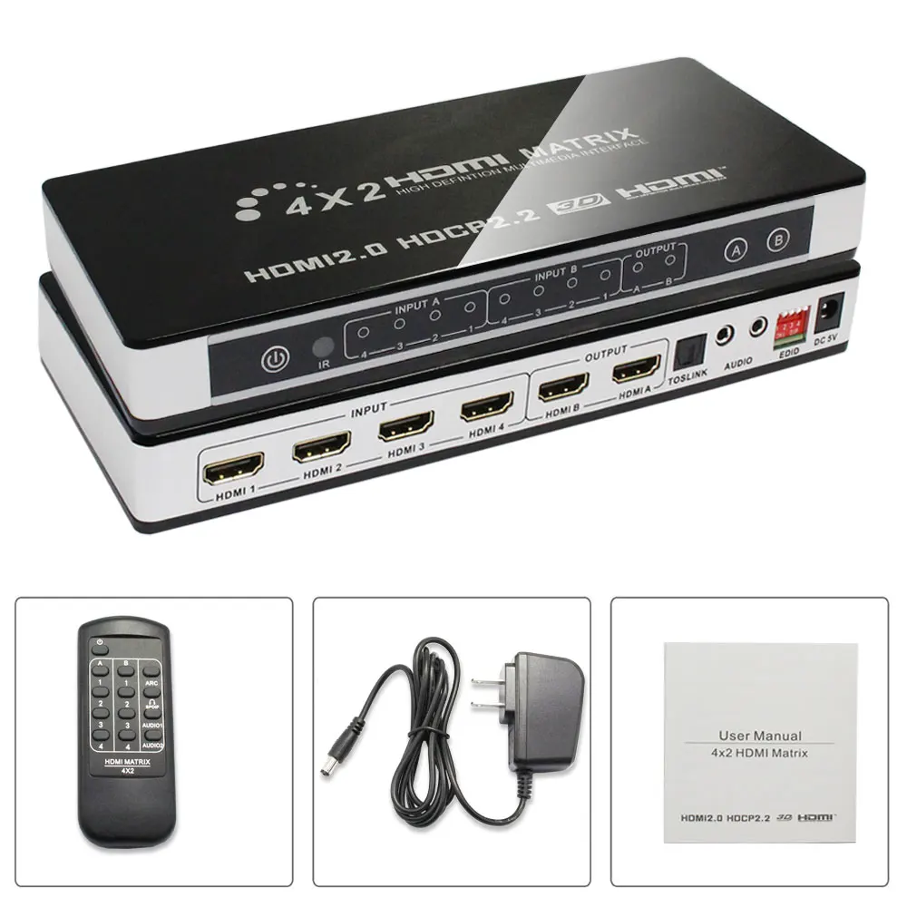 4k x 2k 30 Гц 3D Hdmi переключатель разветвитель 2 входов 4 выхода в Ультра Hd матрица 2x4 с пультом дистанционного управления