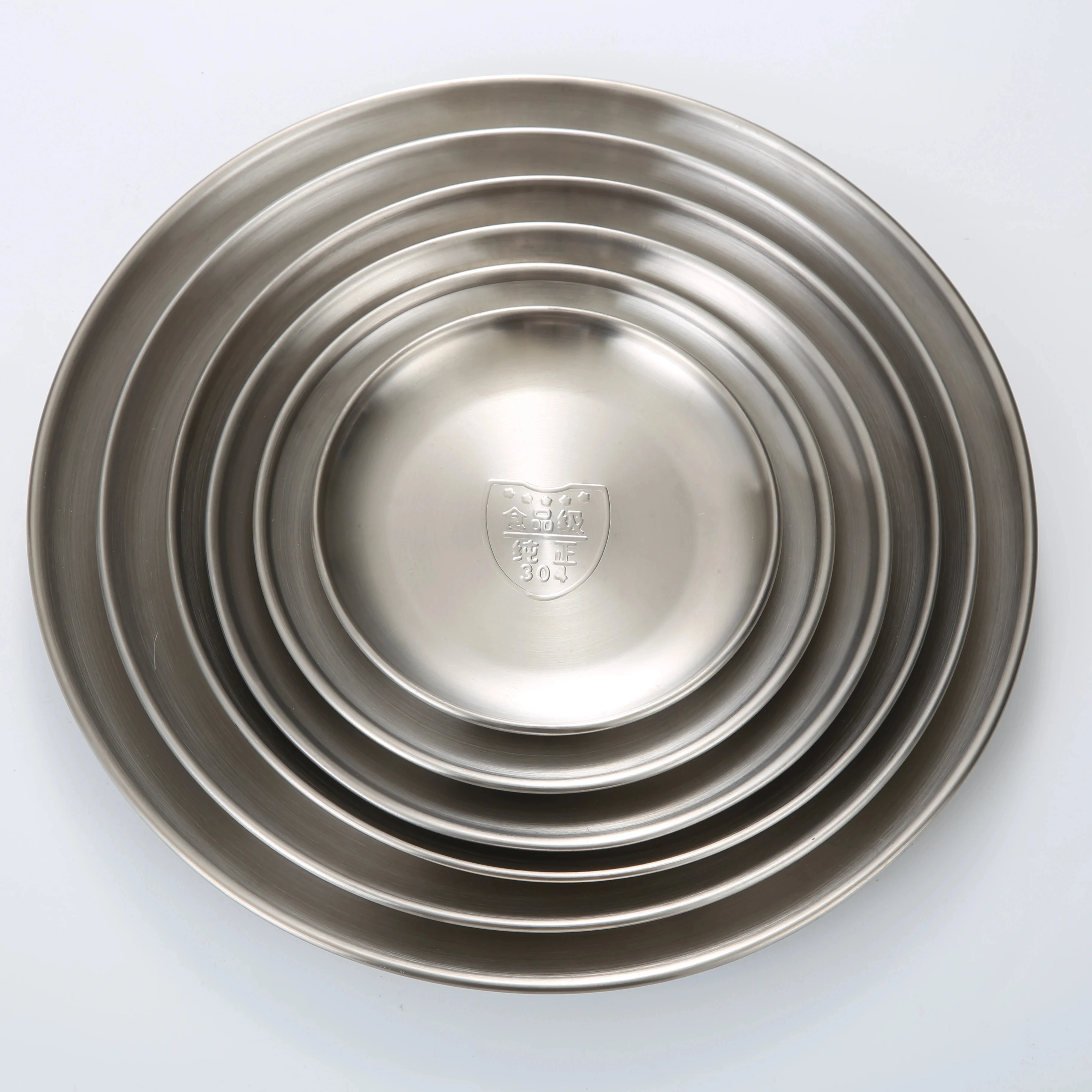 6.5inch Silver Round Korean Style 304 Stainless Steel Tableware 17 cm Plates Dishes Dinner Metal Food Serving Plate