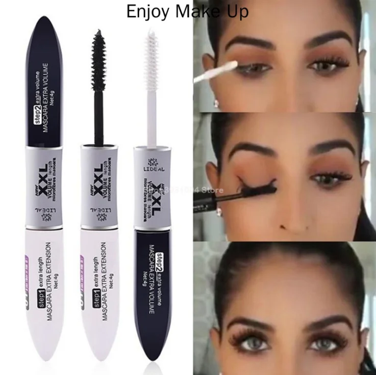 
2021 ISO22716 Factory wholesale 2 IN 1 4D Silk Fiber Lash Mascara Black Mascara Waterproof Volume and Length Microfiber Mascara 