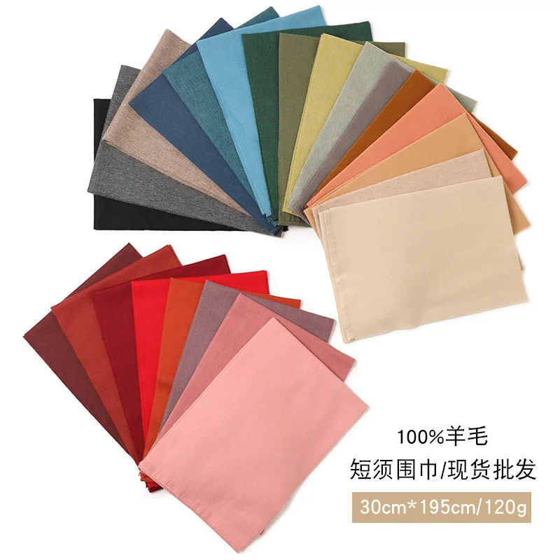 2024 Winter and Autumn Warm Solid 100% Wool Scarf Short Tassel Soft 30x195cm Pure Wool Winter Scarf