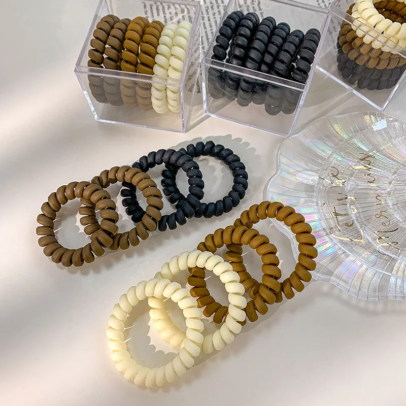 6 Pcs/Box Autumn Color Matte Telephone Wire Hair Ties Spiral Coil Elastic Hair Bands For Women Hair Accessories Gifts