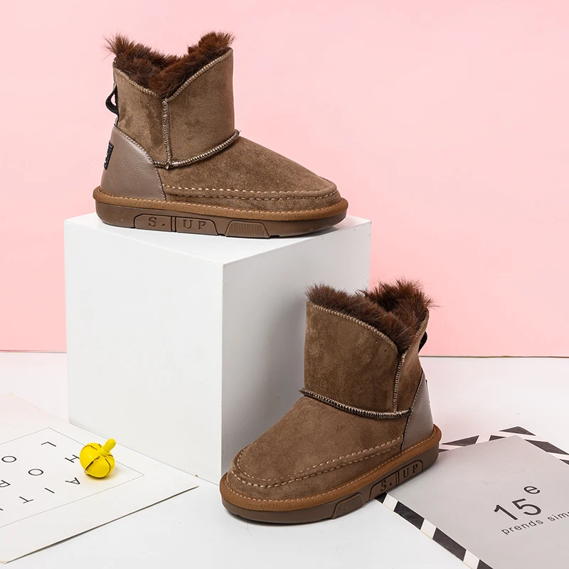 Bairuilun Меховая зимняя утепленная одежда для детей зимние ботинки до щиколотки; Размеры & ботильоны плюшевые зимние сапоги на нескользящей подошве для детей