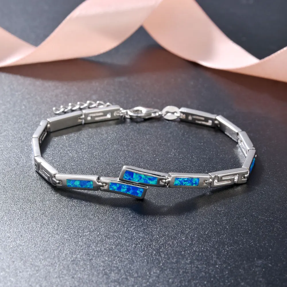 Opal 7mm Blue Stone Fine Jewelry Bracelet with 925 Sterling Silver Synthetic Opal Stone Design