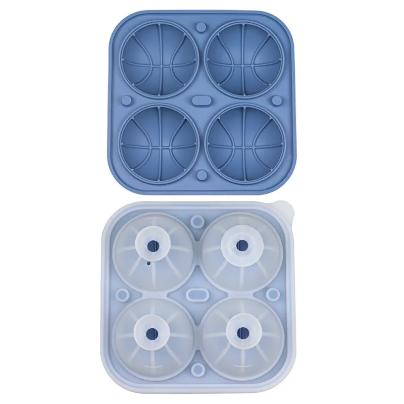2023 New 3d Basketball Shape Leakproof 4 Cavity Round Ice Ball Maker Silicone Ice Cube Tray