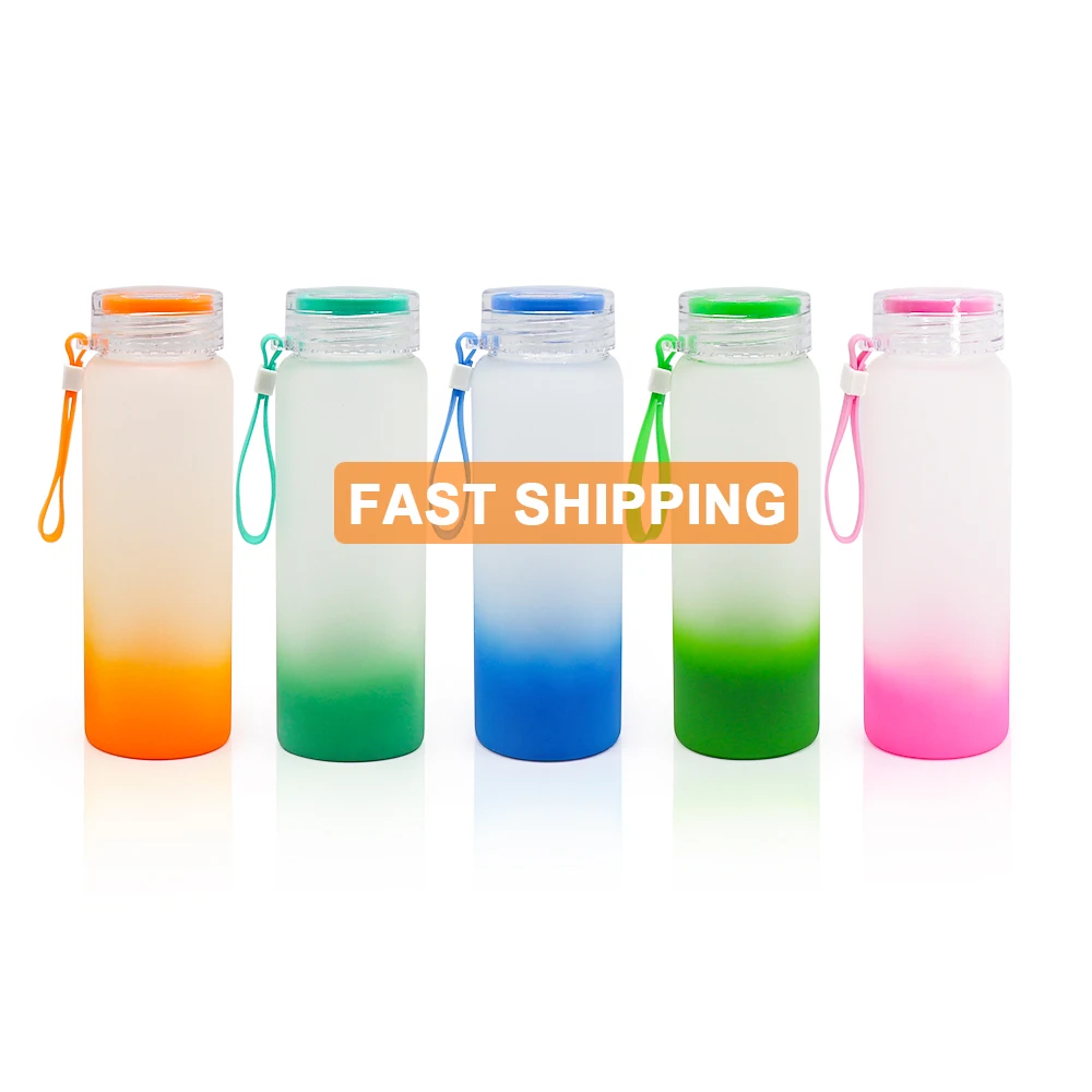New style 500ml Sublimation Blank Frosted Gradient Color Drinkware soda beer Matte Water Bottle Glass For drinking