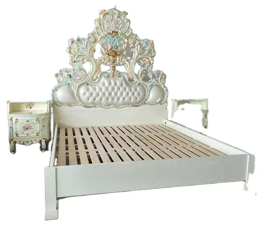 European Italian classical antique wood royal king size bedroom set