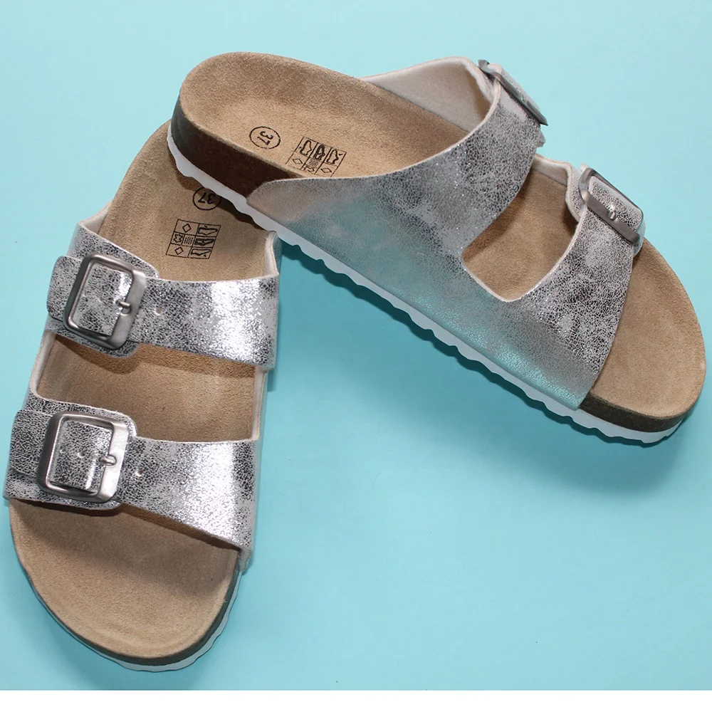 unisex Low heel cork sole sandals with suede leather insole cork midsole Eva outsole PU leather upper sole