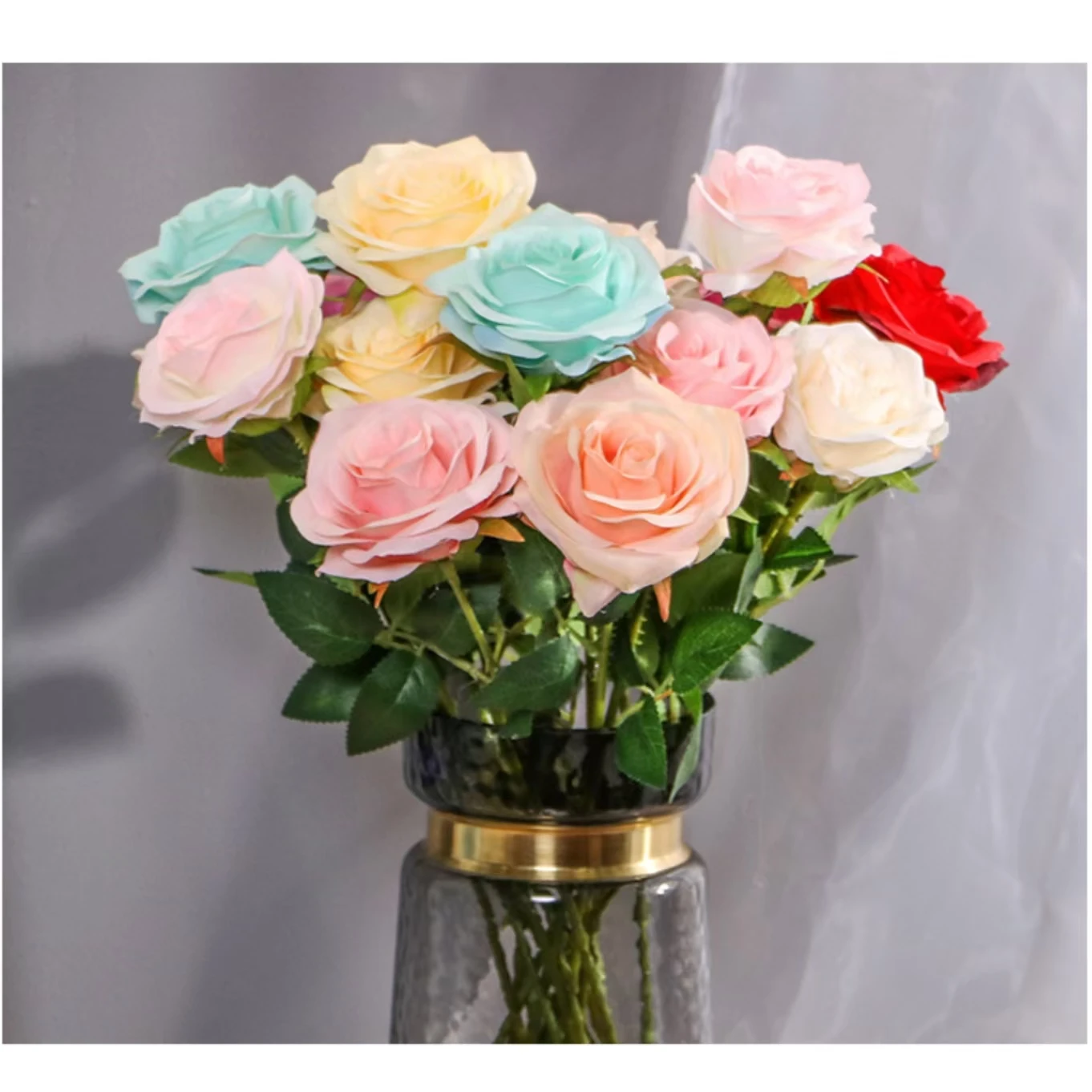 Hot Selling Artificial Real Touch Flower Single Plastic Rose With Leaf For Home Wedding Decoration