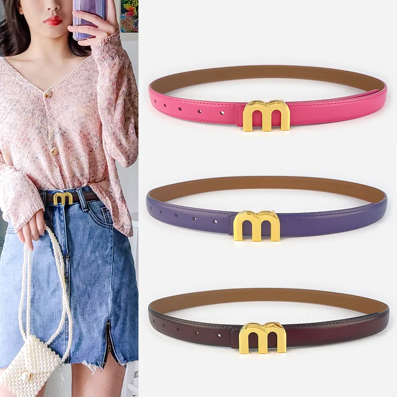 Ремень женский из натуральной кожи с золотой пряжкой