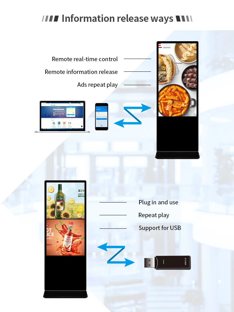 50 Inch Digital Signage Kiosk 75 Inch Floor Standing Full Digital Signage Kiosk Digital Signage 4K Indoor