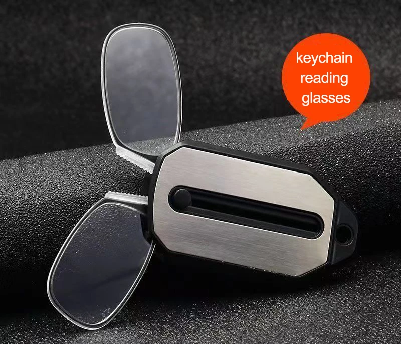 Compact legless pocket portable thinoptics mini folding mini legless nose clip keychain reading glasses