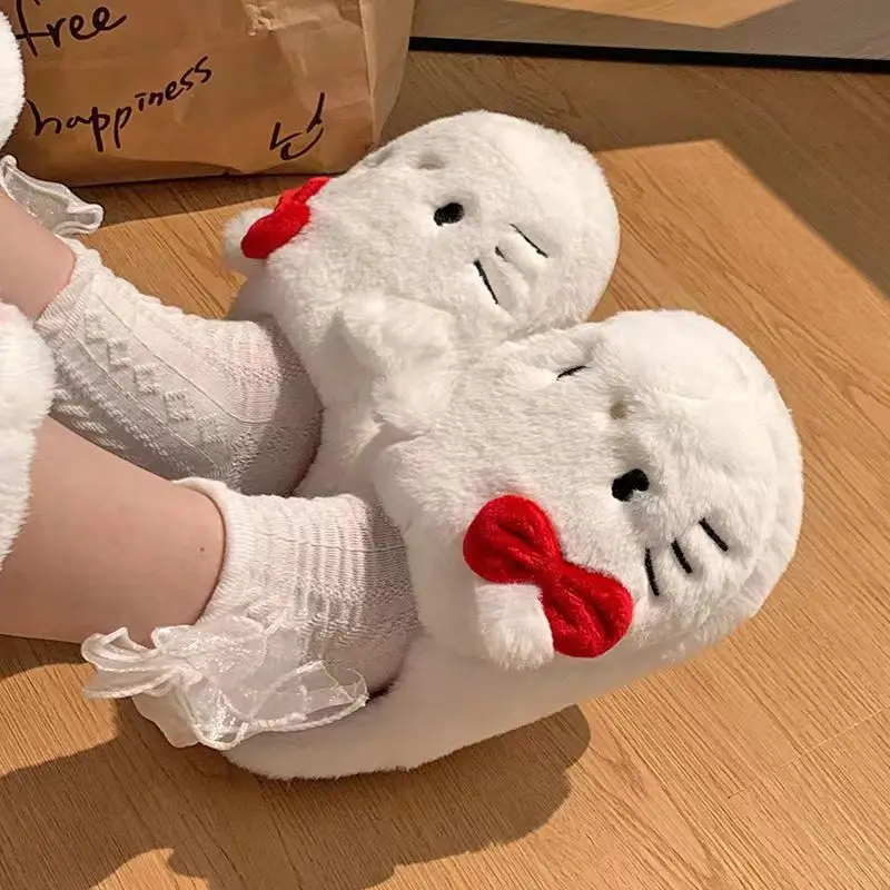 NEW Cute Cat Cotton Slippers Thickened Autumn And Winter Anti-Slip Home Slippers Bed Cotton Slippers Ins Girls Warm Shoes