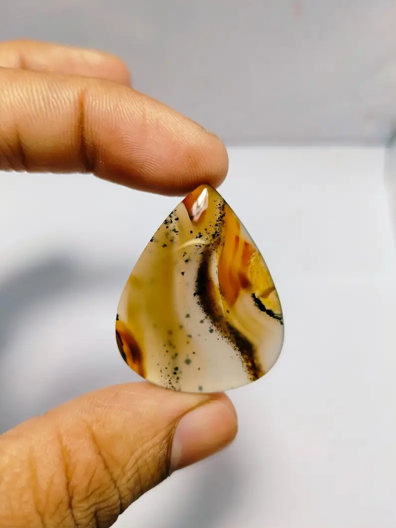 Montana Agate earrings Cabochon loose stone semi precious Montana Agate for Meditation & amazing jewelry. 45 Cts. 36X29 MM