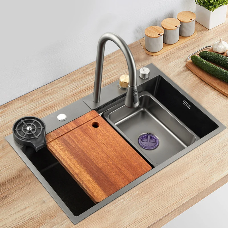 Modern Luxury Design Smart Stainless Steel Multifunctional Waterfall Kitchen Sink