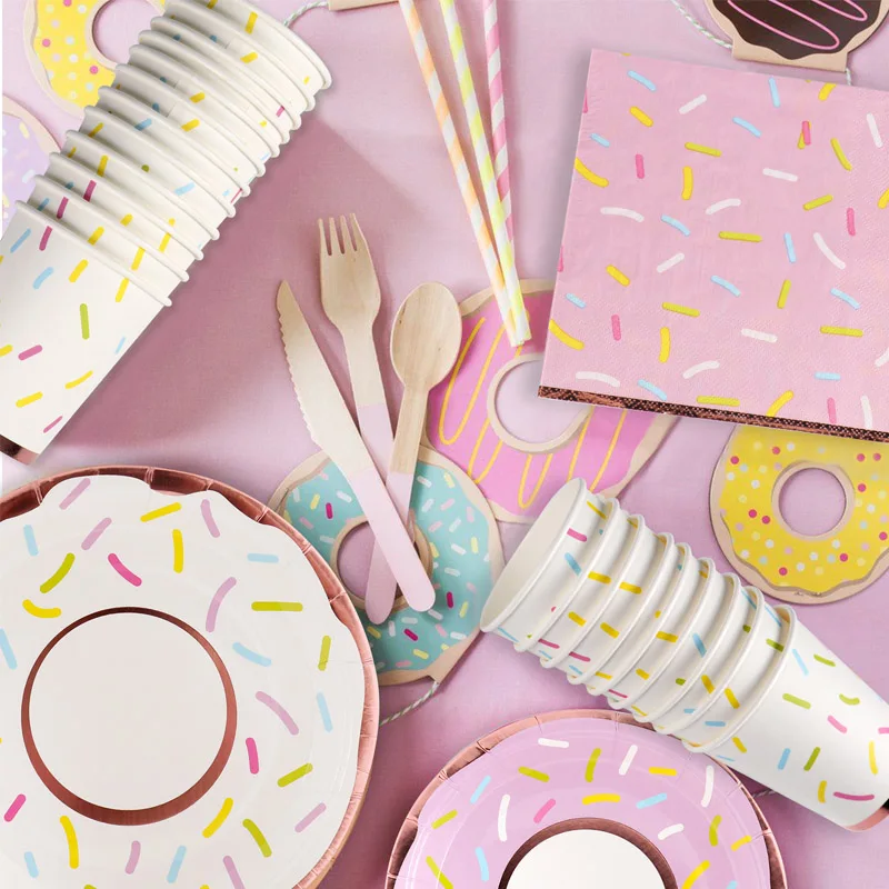 Pink Donut Paper Plates and Napkins Party Supplies Serves 24 Birthday