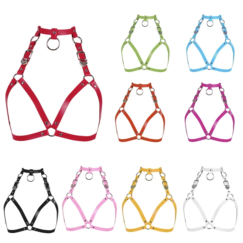 Leather Harness Top Bra Erotic Dance Wear Woman Lingerie Straps Body Lingerie Adjustable Punk Bondage Goth Sexy Slave Costumes