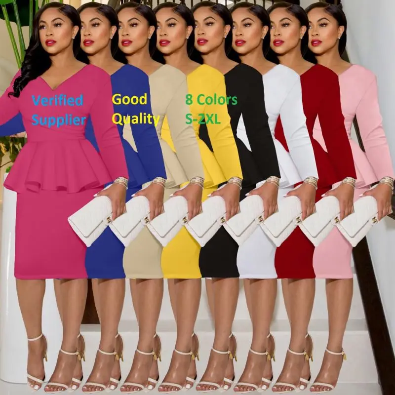 Женское платье-карандаш с оборками элегантное однотонное платье для работы осень