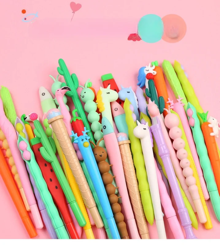 Cute Cartoon Styling Pen Girl Pink Neutral Pen Set Kawaii Pencil Bag School Transparent Pen Bag Stationery Box Set