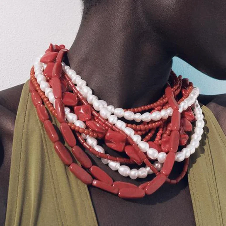 2024 Fashion Jewelry Multilayer Pearl Choker Necklace for Women Vintage Boho Statement Bohemian Pearl Multi layer Necklaces