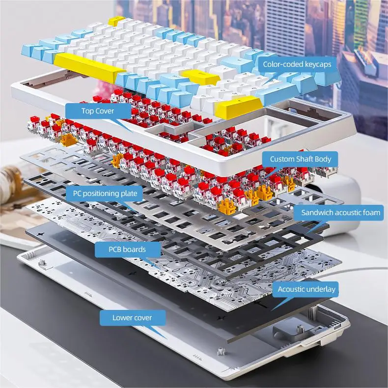 K3Max RGB Mechanical Keyboard 100 Key Full Key Hot Swap Lighting Effects Gaming Keyboard Gasket Muffler Structure Laptops