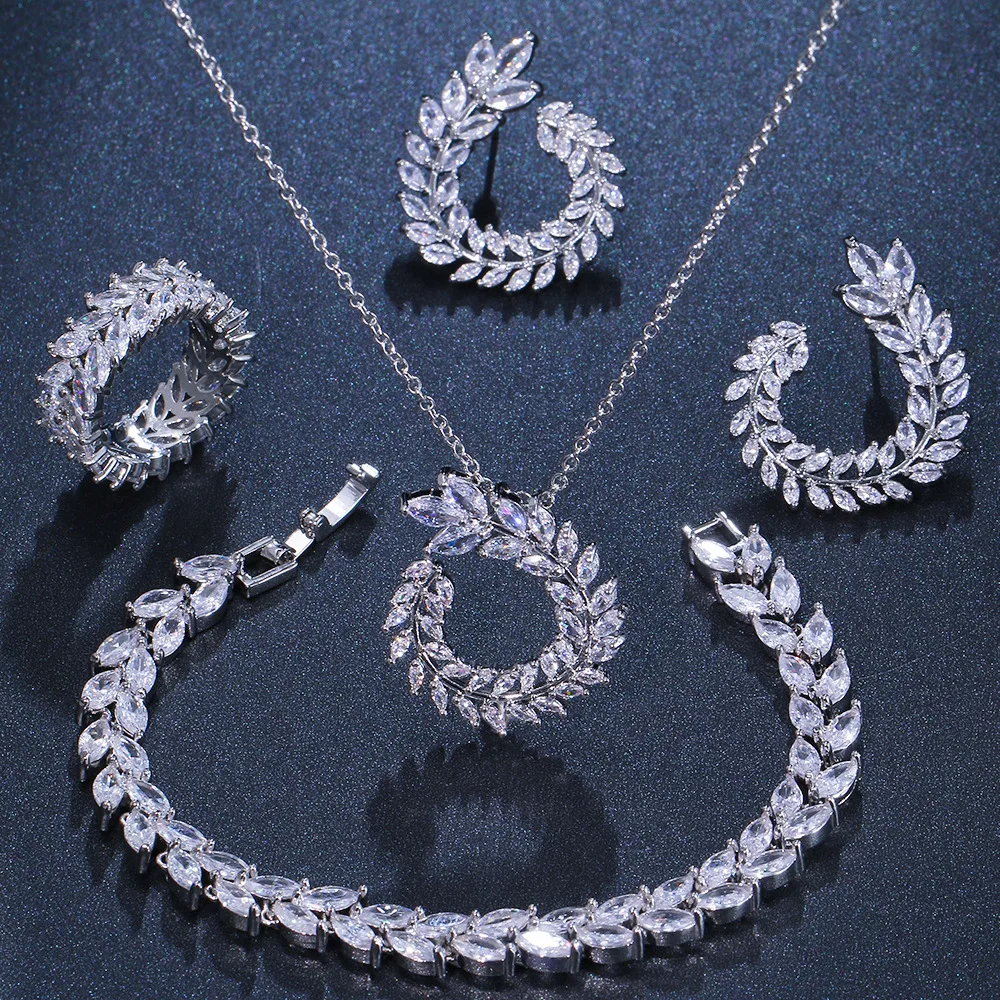 Fashion Bride wedding set accessories High-grade zircon necklace earrings ring bracelet jewelry set for women wholesale